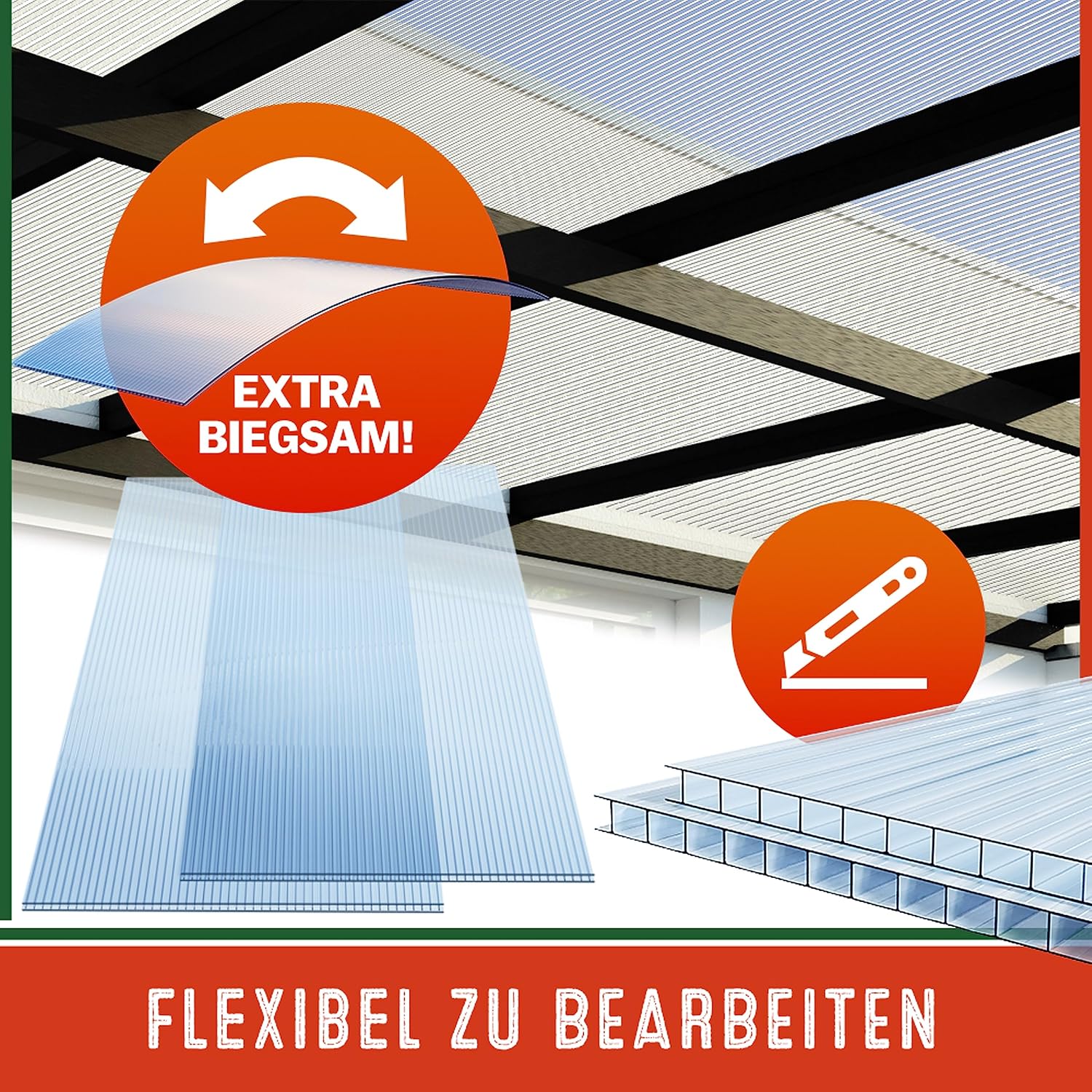 GARDEBRUK® 10x Doppelstegplatten 6mm Zuschneidbar 121x60,5cm Polycarbonat 7,3m2 UV-beständig Klar Hohlkammerplatten Gewächshaus Platten Stegplatten — Ansicht 5