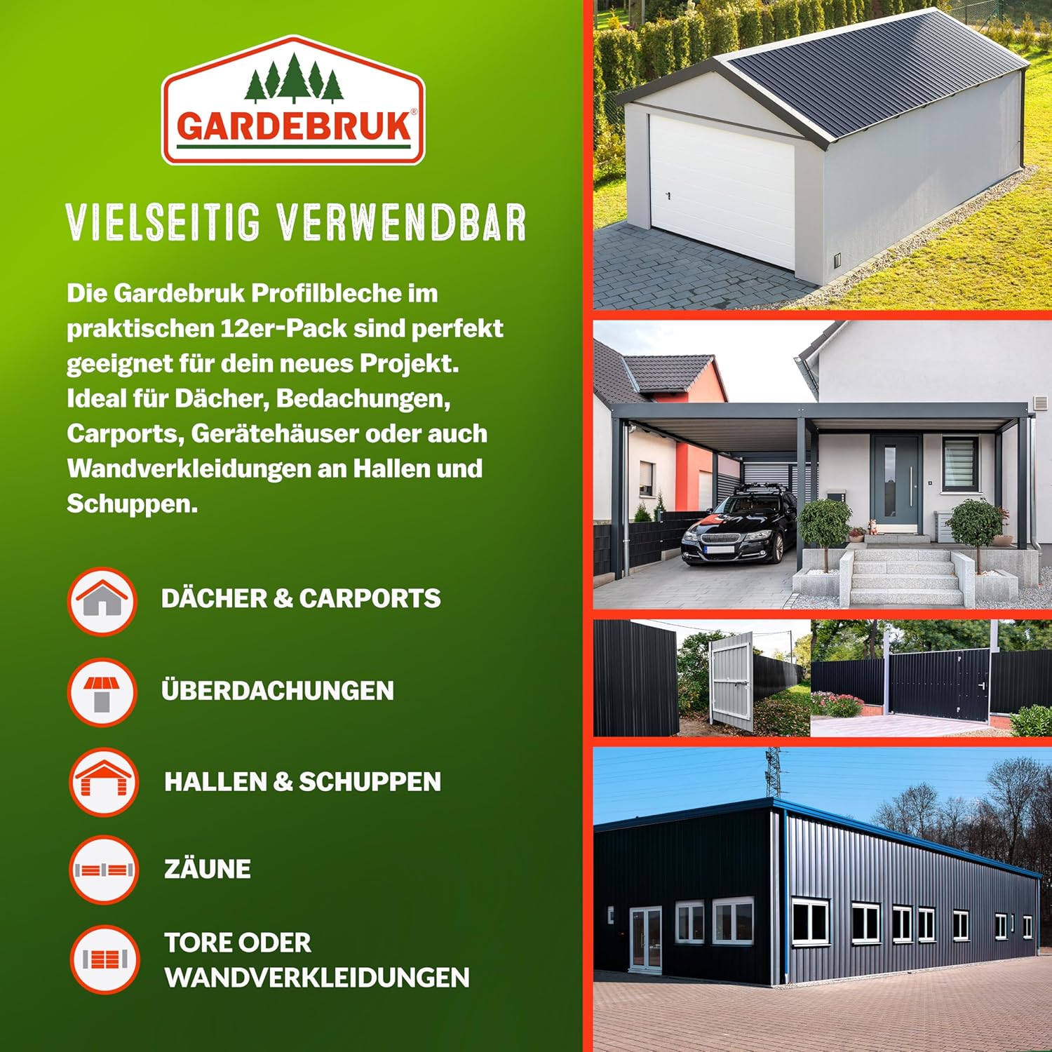 GARDEBRUK® 12x Trapezblech 129x46cm = 7m2 verzinkt Profilblech Dachblech Wellblech Dachplatten Gerätehaus Carport anthrazit — Ansicht 3