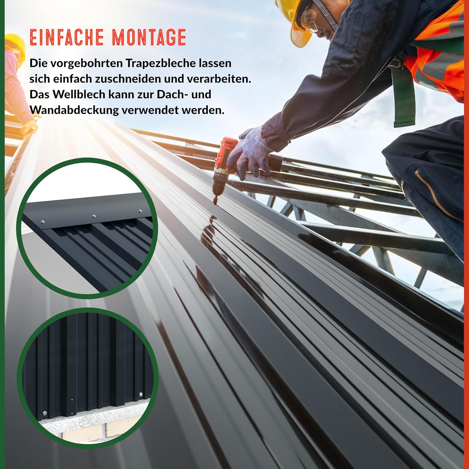 GARDEBRUK® 12x Trapezblech 129x46cm = 7m2 verzinkt Profilblech Dachblech Wellblech Dachplatten Gerätehaus Carport anthrazit — Ansicht 4