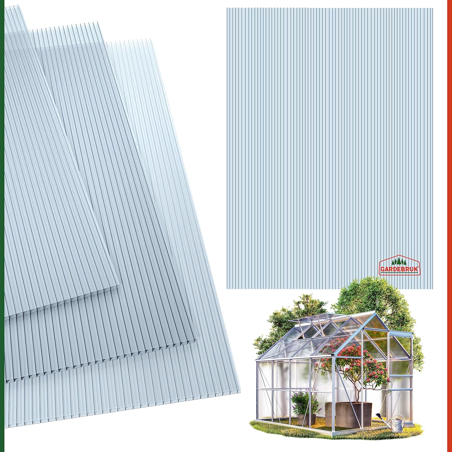 GARDEBRUK® 14x Doppelstegplatten 4mm Zuschneidbar 121x60,5cm Polycarbonat 10,3m2 UV-beständig Klar Hohlkammerplatten Gewächshaus Platten Stegplatten — Ansicht 6