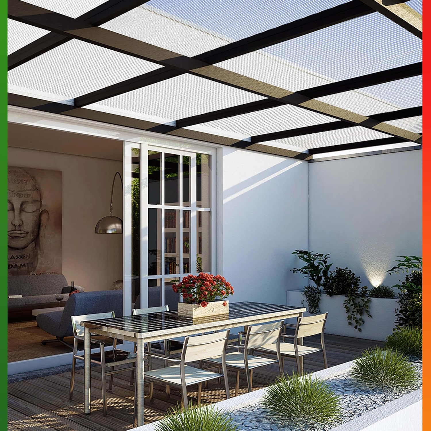 Gardebruk 14x Polycarbonat Hohlkammerstegplatten 4mm 50x Edelstahl Gewächshausklammern 10,25 m2 Doppelstegplatte 1210x605 Stegplatte Gewächshausplatte — Ansicht 3