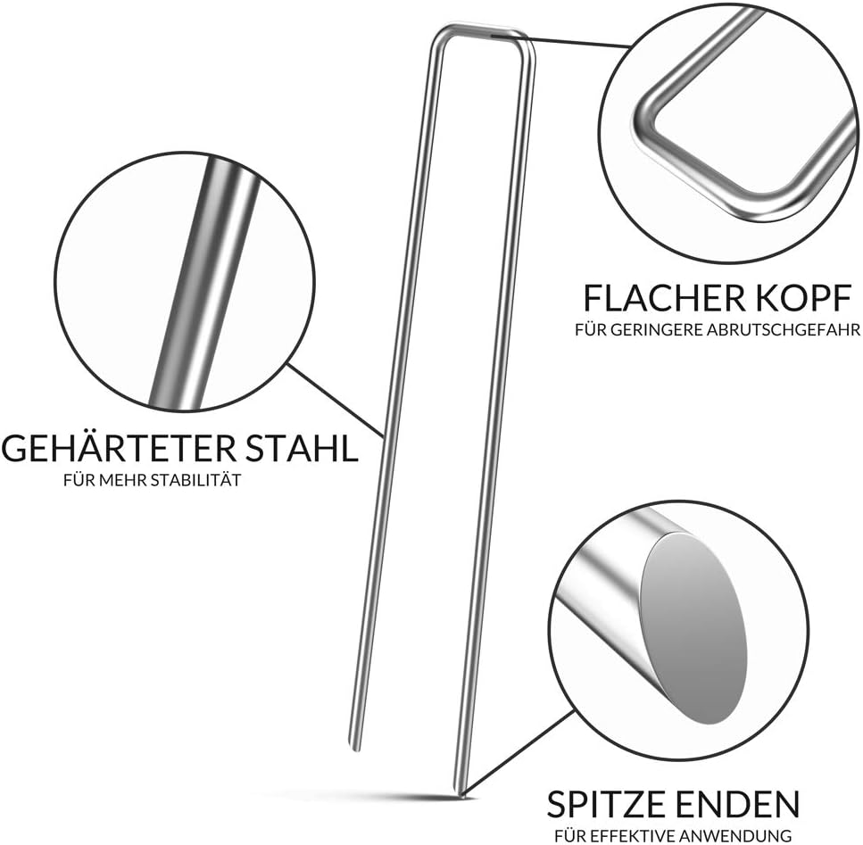 GARDEBRUK® 200x Erdanker verzinkter Stahl 150mm x 25mm Ø 2,7mm Unkrautvlies Gartenvlies Zeltanker Heringe Bodenanker Zaun Garten Camping Kunstrasen — Ansicht 6