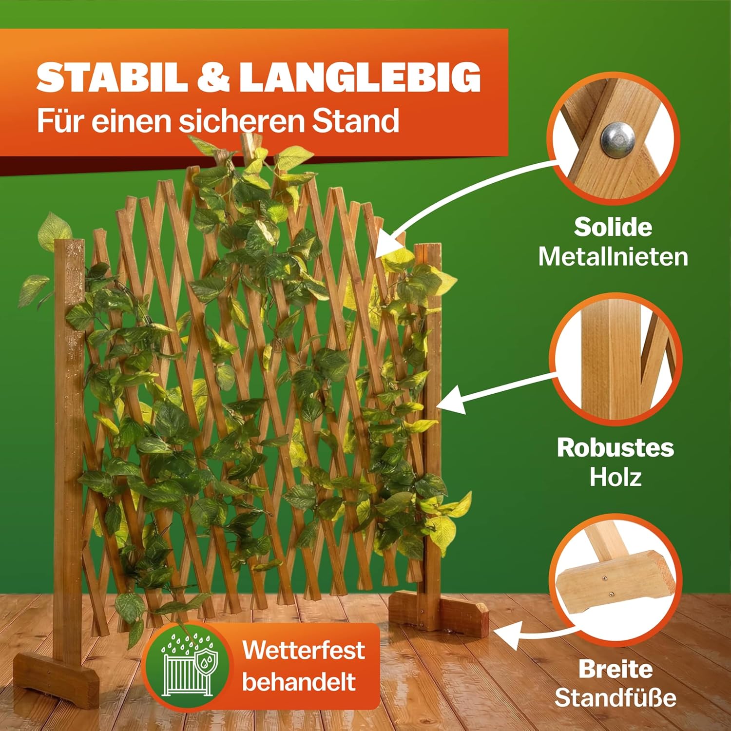 GARDEBRUK® 2er Set Rankgitter Gartenzaun bis 200cm ausziehbar faltbar Garten Balkon Spalier Rankhilfe Holzzaun Pflanzengitter — Ansicht 5