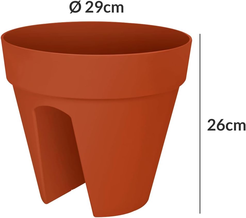 Gardebruk® 2X Blumentopf loft urban Balkonhalterung 29x26cm Überlaufrohre Rund Blumenkasten Pflanzkasten Balkonkasten Übertopf Pflanzkübel Terracotta — Ansicht 3