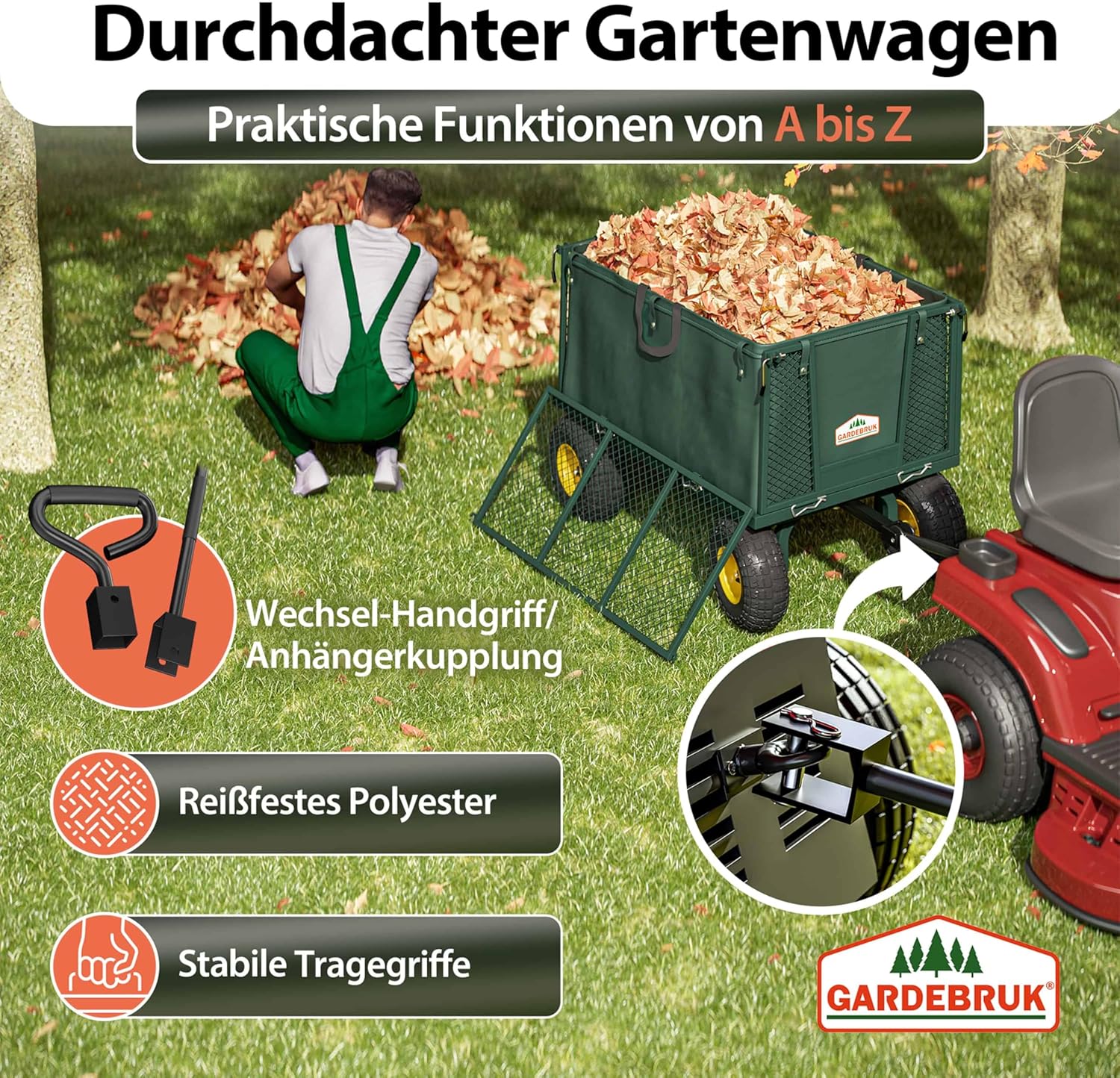 GARDEBRUK® Bollerwagen 550kg Belastbar Klappbar Stabil Herausnehmbare Plane Gerätewagen Handwagen Garten Gartenkarre Gartenwagen Transportwagen Karre — Ansicht 5
