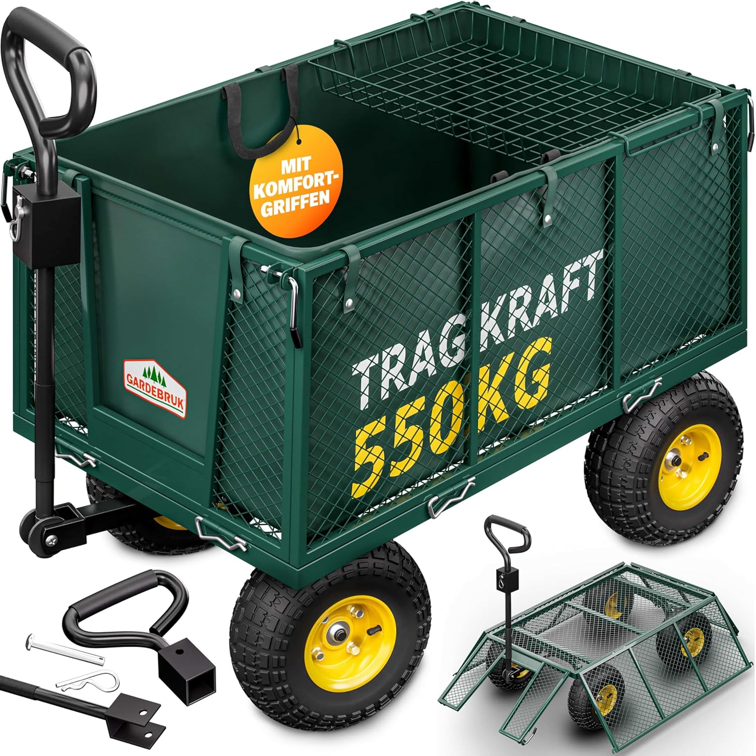 GARDEBRUK® Bollerwagen 550kg Belastbar Klappbar 