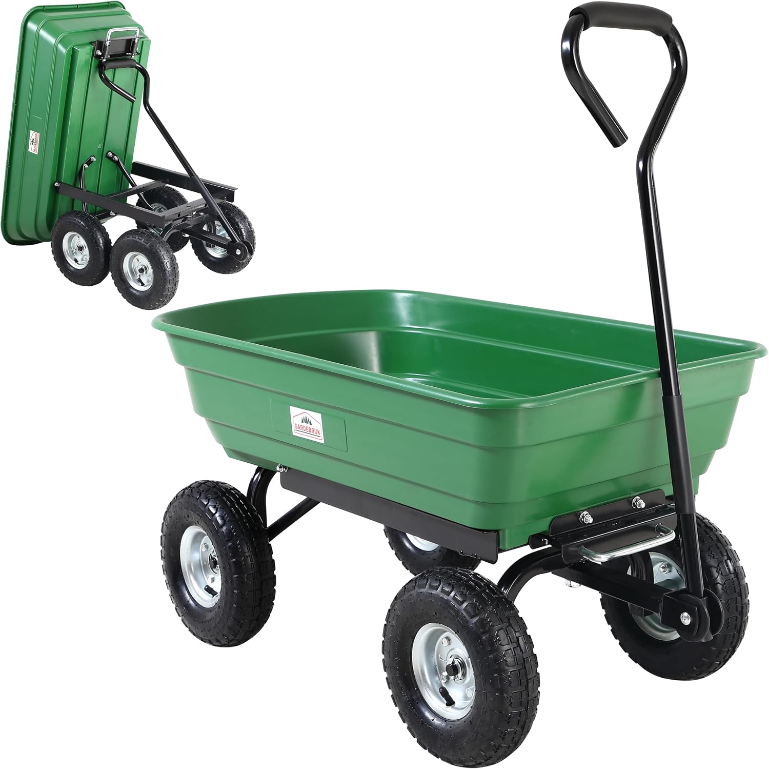 GARDEBRUK® Bollerwagen mit Kippfunktion 300kg Belastbar 4 Profil Gelände Räder Luftbereift Lenkachse 75L Groß Transportwagen Handwagen Gartenwagen