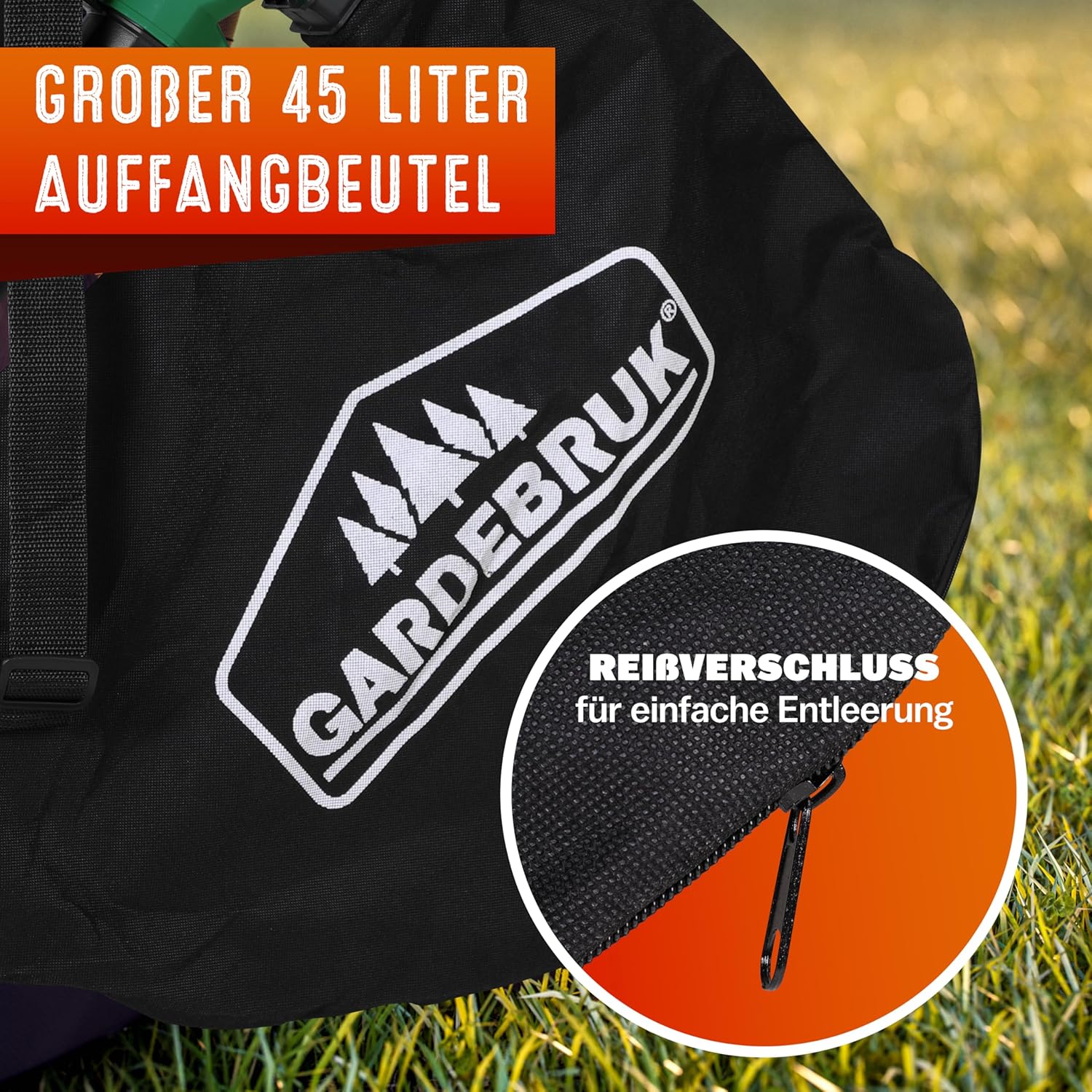 GARDEBRUK® Elektro Laubsauger 3 in 1 3000W Schultergurt 270km/h Rollen 45L Fangsack Laubbläser Häcksler Gartensauger Grün — Ansicht 5