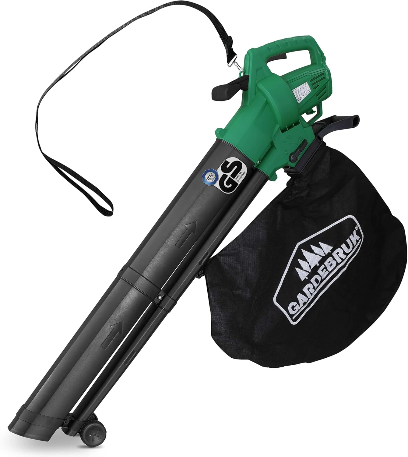 GARDEBRUK® Elektro Laubsauger 3 in 1 3000W Schultergurt 270km/h Rollen 45L Fangsack Laubbläser Häcksler Gartensauger Grün