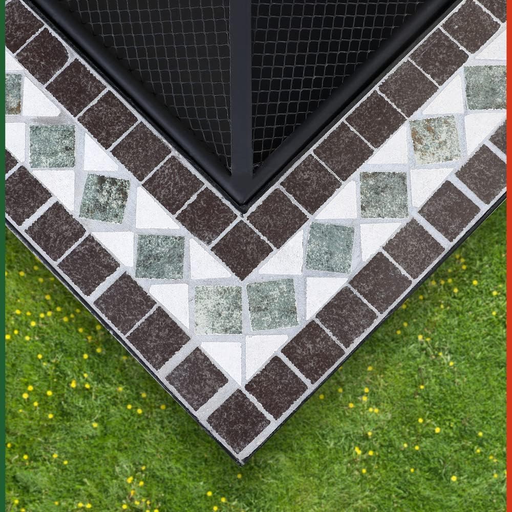 GARDEBRUK® Feuerschale Runedak mit Funkenschutz Schürhaken Feuerrost Abdeckung 76x76cm Eckig Mosaik Feuerstelle Feuerkorb Kamin Ofen Garten Terrasse — Ansicht 3