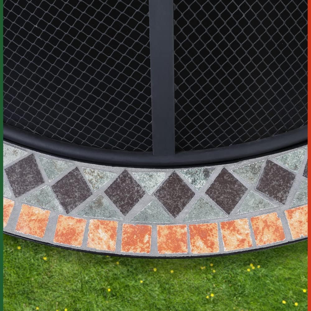GARDEBRUK® Feuerschale Sevilla mit Funkenschutz Ø76cm Schürhaken Abdeckung Mosaik Rund Terrasse Garten Feuerstelle Feuerkorb Kamin Ofen Holz Grill — Ansicht 3