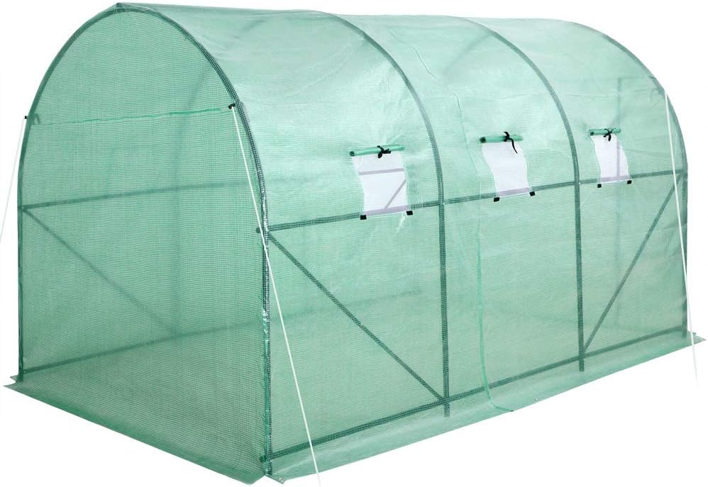 Gardebruk® Foliengewächshaus 7m2 aufrollbare Tür 6 Fenster Treibhaus Tomatenhaus Folientunnel Anzucht 350x200x200cm — Ansicht 2