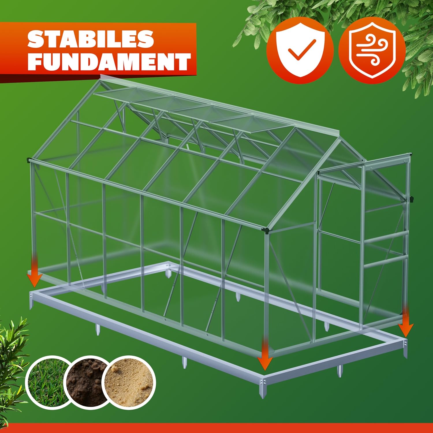 GARDEBRUK® Fundament für Gewächshaus 380x190cm Stahl verzinkt Sockel Stahlfundament Treibhaus Rahmen inkl. Montagematerial Bodenverankerung — Ansicht 5