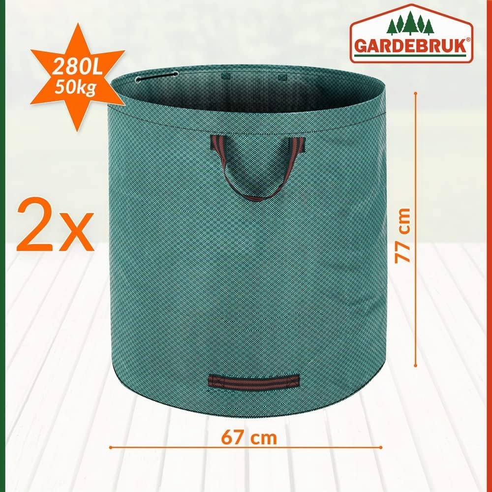 GARDEBRUK® Gartenabfallsack 2x280 Liter 50 kg Belastbarkeit doppelte Nähte 3 stabile Griffe robust abwaschbar Garten Rasensack Gartentasche Laubsack — Ansicht 6