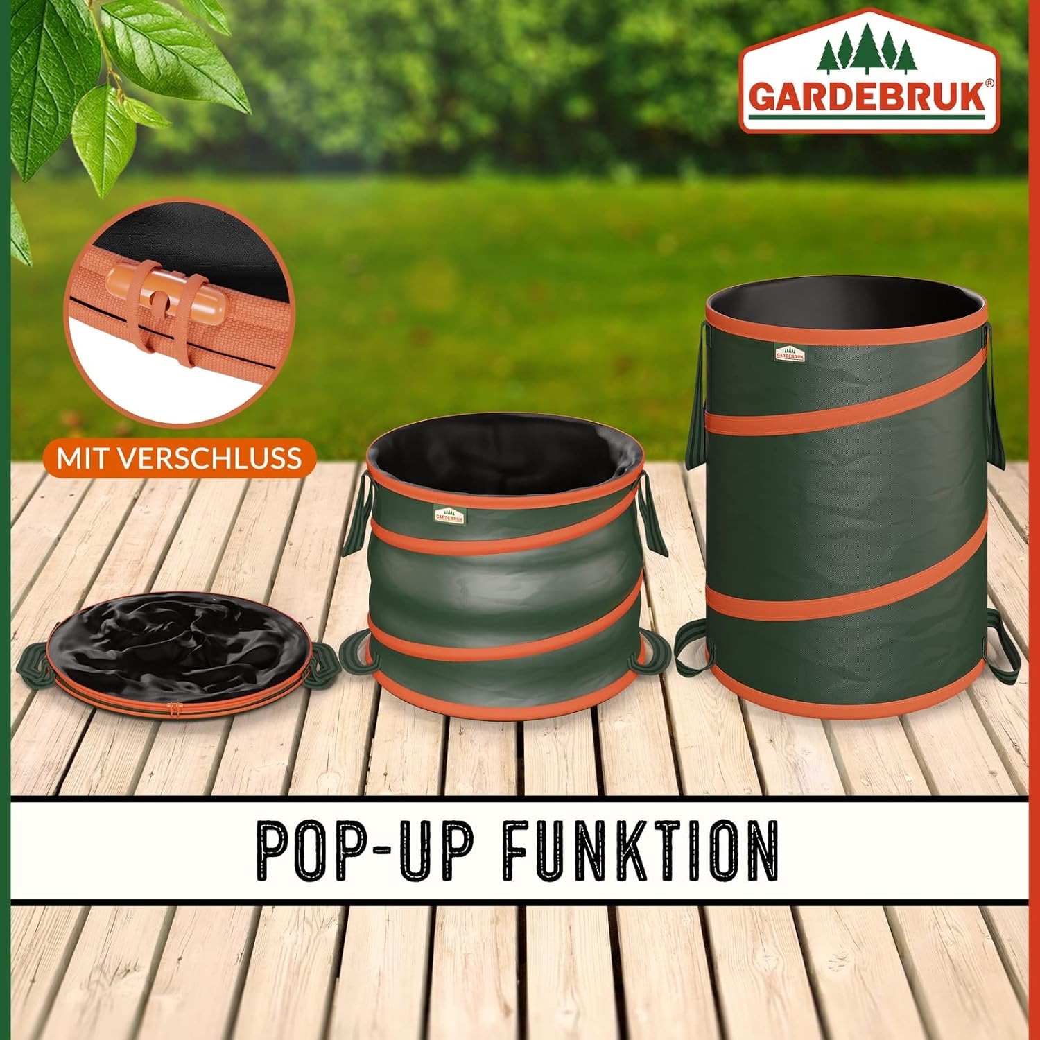 GARDEBRUK® Gartenabfallsack 3x85 Liter 30 kg Belastbarkeit stabil robust abwaschbar Garten Pop up Rasensack Gartentasche Laubsack — Ansicht 5