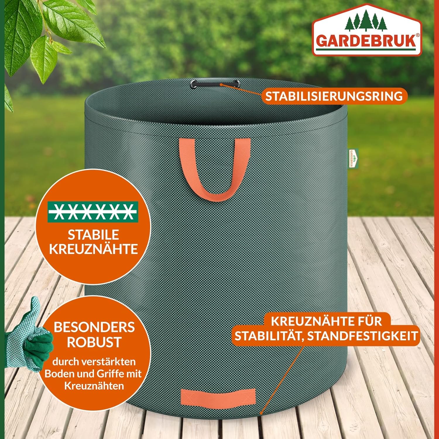 GARDEBRUK® Gartenabfallsack 4x500 Liter 50 kg Belastbarkeit stabil robust abwaschbar Garten Rasensack Gartentasche Laubsack — Ansicht 3