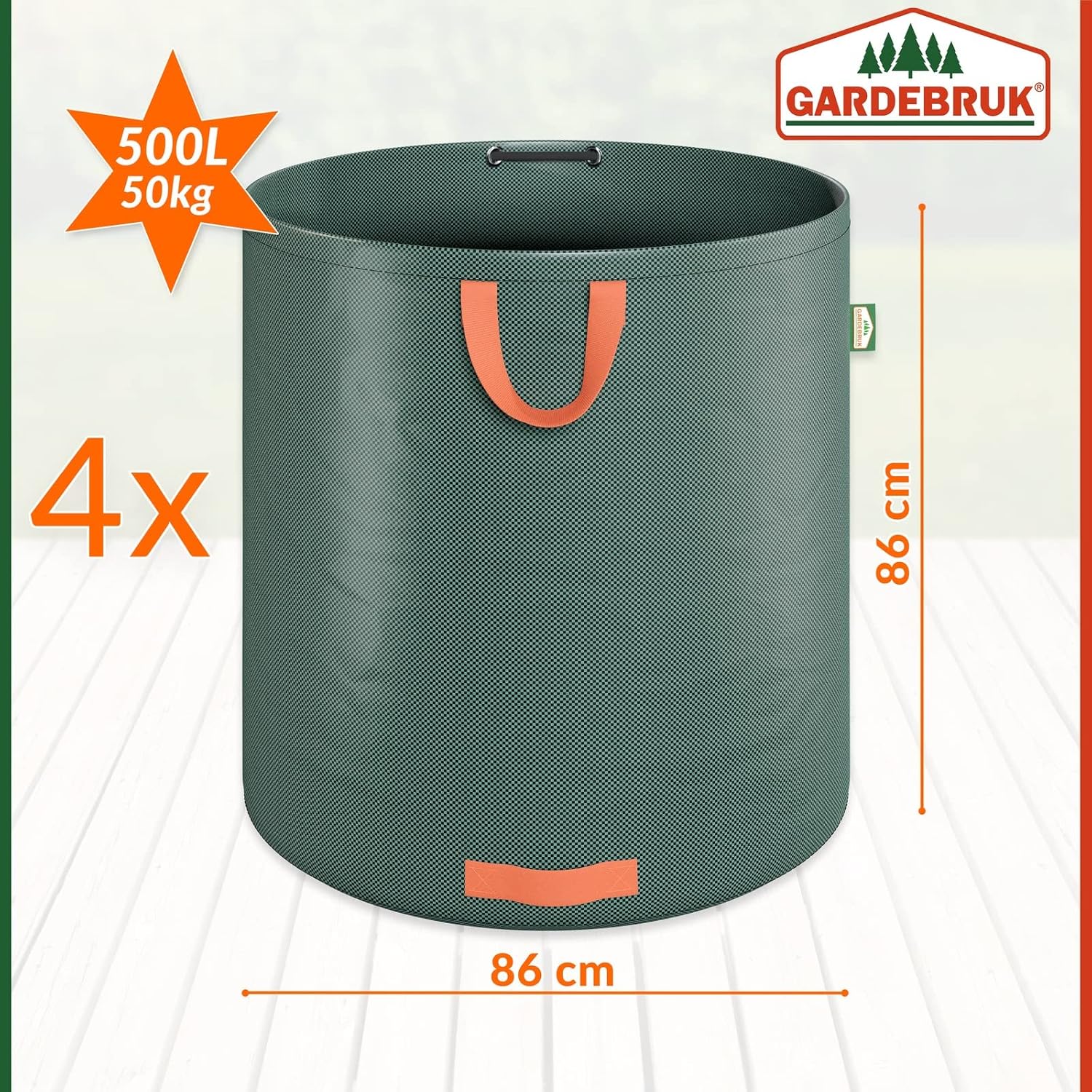 GARDEBRUK® Gartenabfallsack 4x500 Liter 50 kg Belastbarkeit stabil robust abwaschbar Garten Rasensack Gartentasche Laubsack — Ansicht 6