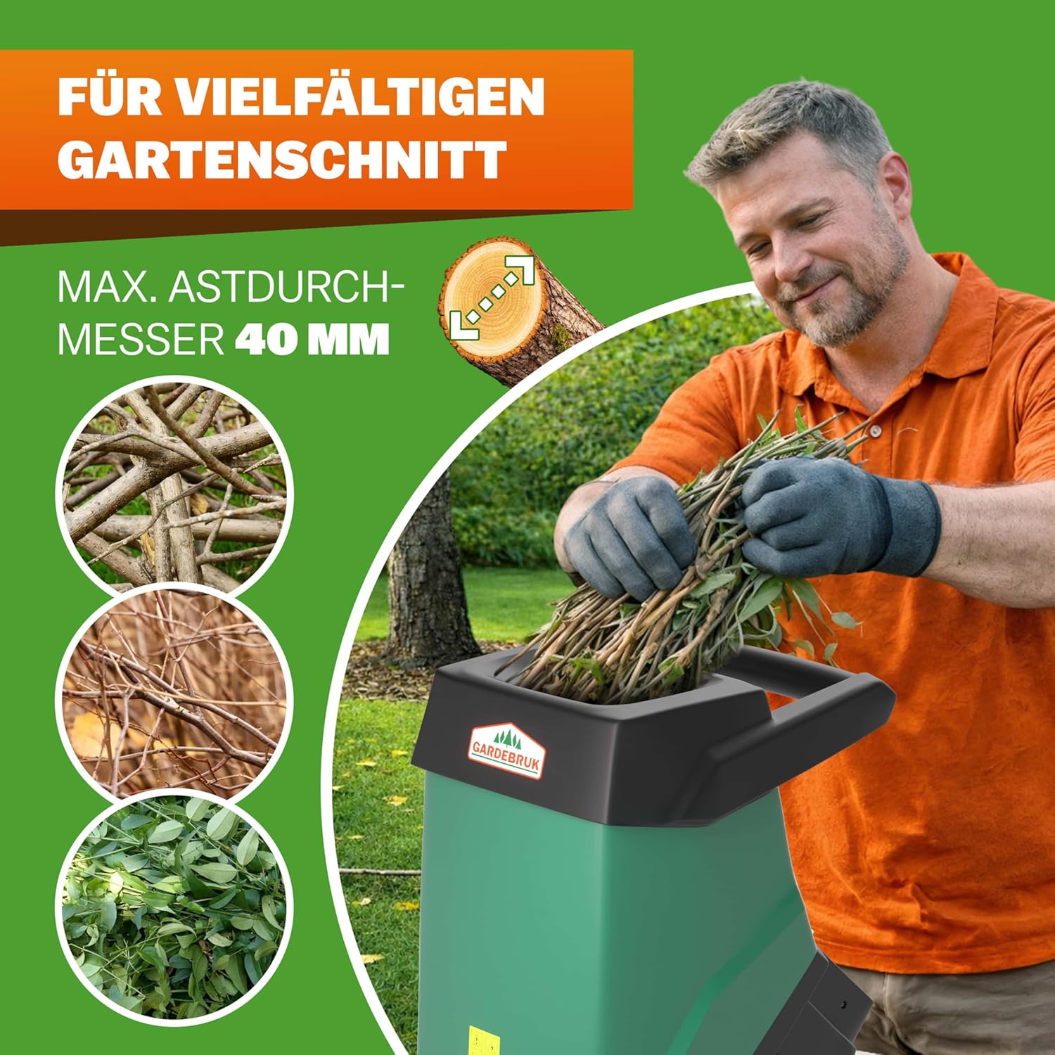 Gardebruk® Gartenhäcksler 3100 W max. 40 mm Aststärke Elektrisch 50 L Robuste Auffangbox Messerhäcksler Schredder Holz — Ansicht 6