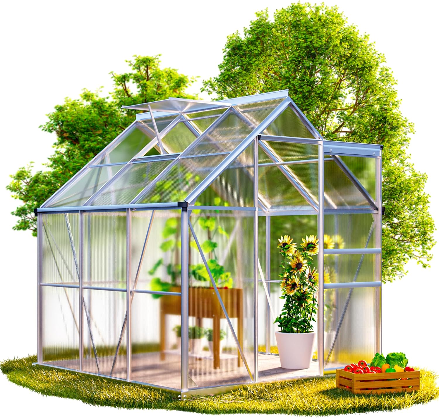 GARDEBRUK® Gewächshaus Aluminium 3,6m2 190x190cm inkl. Dachfenster Tomatenhaus Treibhaus Anzuchthaus Gartenhaus Frühbeet Pflanzenhaus Aufzucht 5,8m3