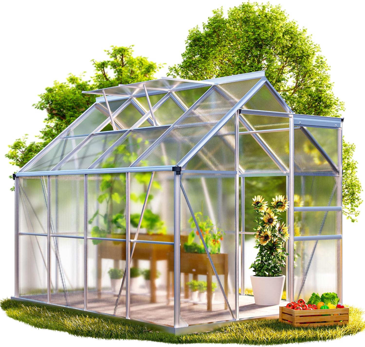 GARDEBRUK® Gewächshaus Aluminium 4,8m2 250x190cm inkl. 2 Dachfenster Tomatenhaus Treibhaus Anzuchthaus Garten Frühbeet Pflanzenhaus Aufzucht 7,63m3