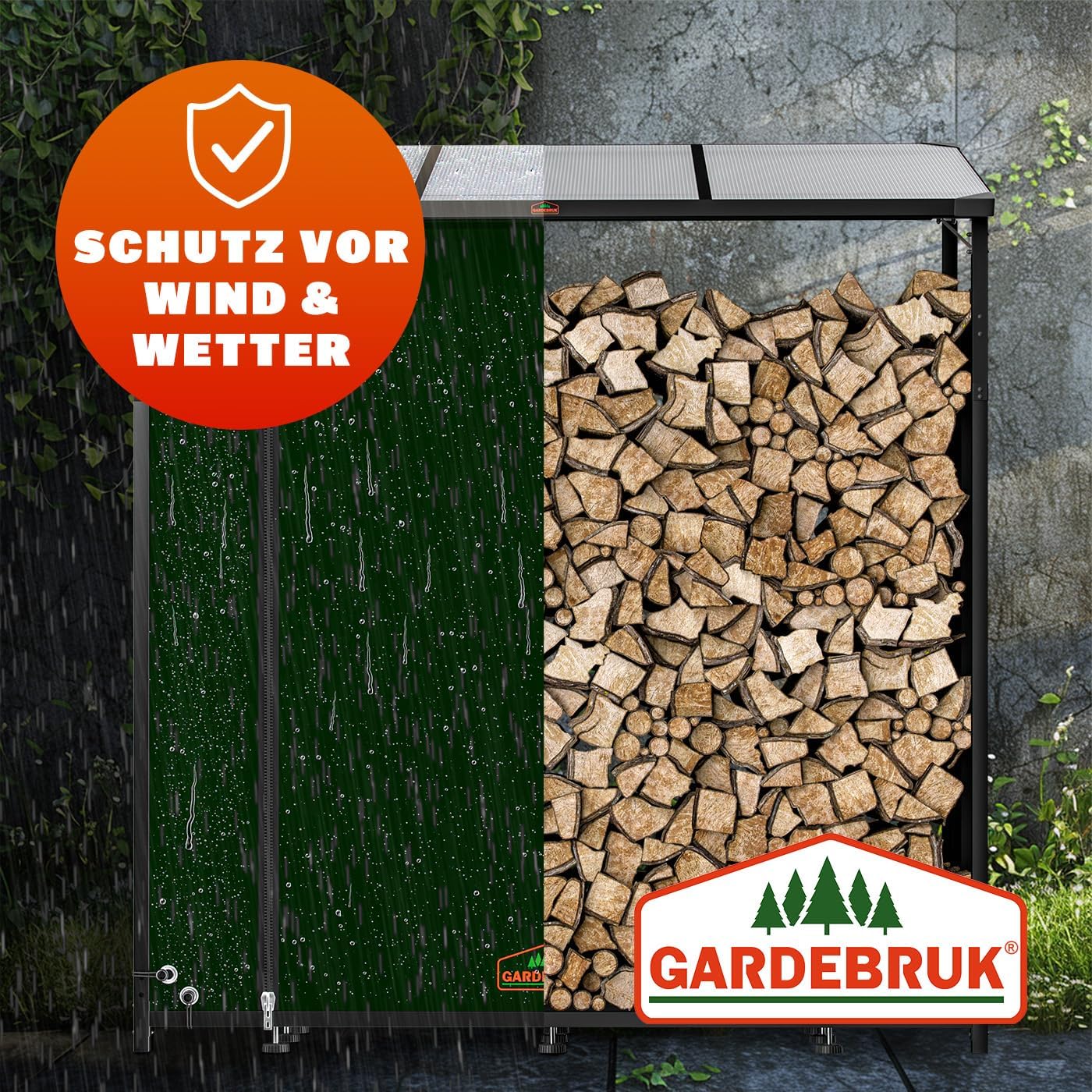 Gardebruk® Kaminholzregal Außen Stahl XXL Schwarz mit Dach Abdeckung Holzunterstand Holzlager Regal inkl. Tragetasche Holzregal Holzstapelhilfe — Ansicht 6