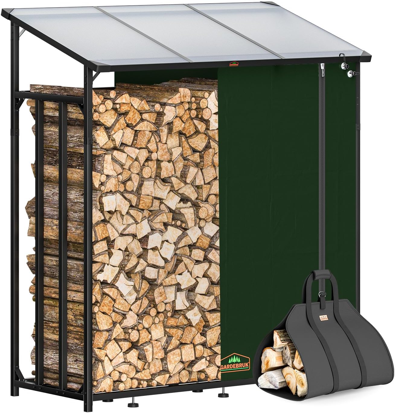 Gardebruk® Kaminholzregal Außen Stahl XXL Schwarz mit Dach Abdeckung Holzunterstand Holzlager Regal inkl. Tragetasche Holzregal Holzstapelhilfe