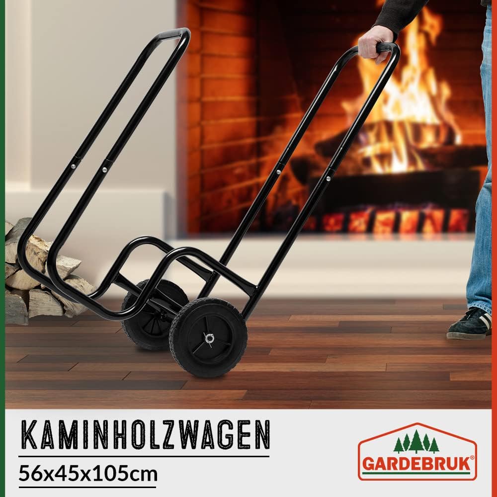 Gardebruk Kaminholzwagen Groß 105x56x45cm 80 kg Stahl Brennholzkarre Holzwagen Holzkorb Sackkarre Transportwagen Schwarz — Ansicht 4