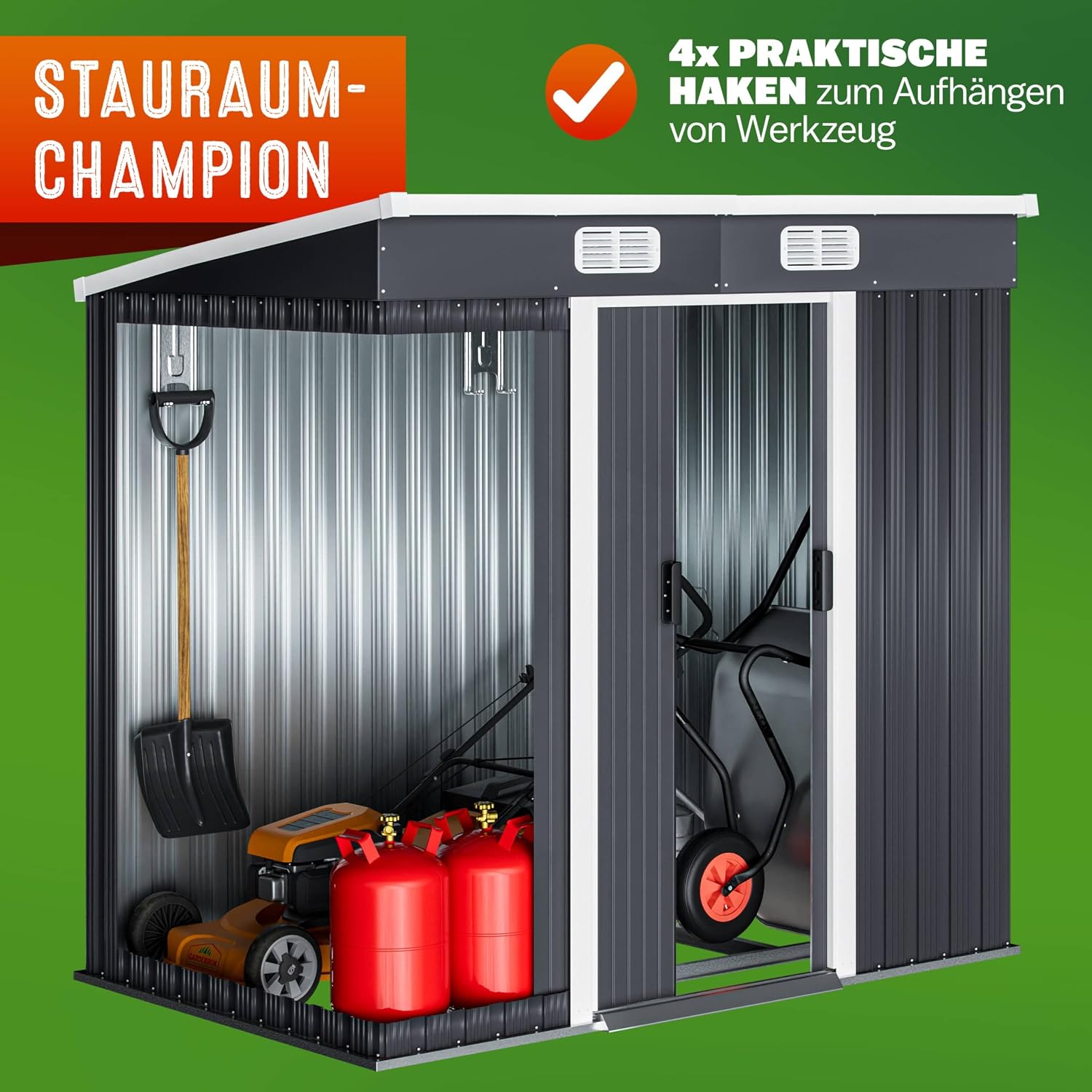 GARDEBRUK® L Metall Gerätehaus 2m2 mit Fundament 200x125x180cm Schiebetür Anthrazit Geräteschuppen Gartenhaus 4m3 — Ansicht 2