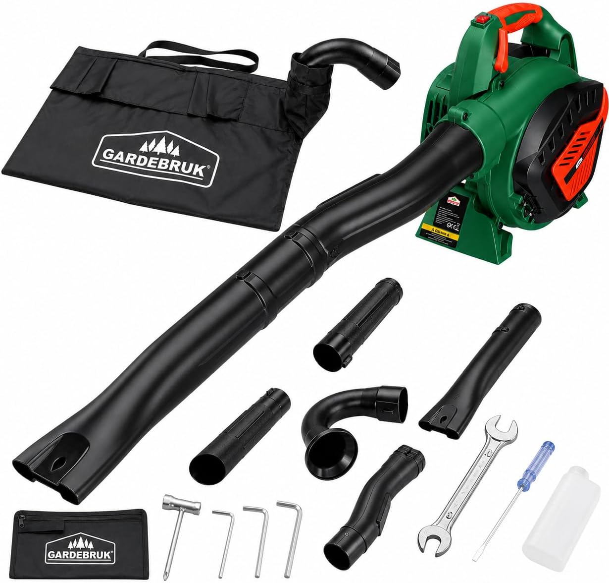 GARDEBRUK® Laubsauger 4 in 1 Benzin Blasgeschwindigkeit 68m/s Fangsack 45L inkl Werkzeug Laubbläser Häcksler Gartensauger