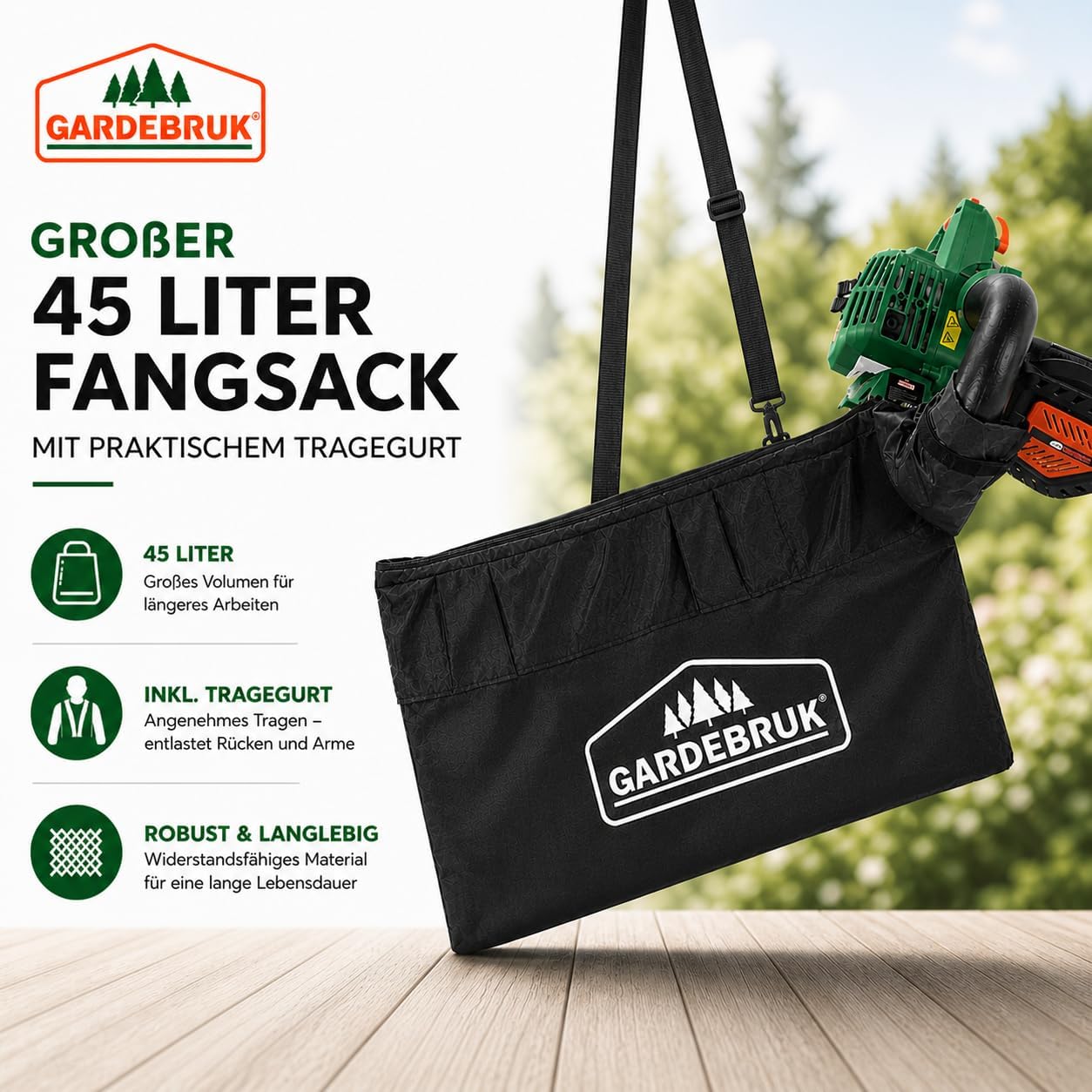 GARDEBRUK® Laubsauger 4 in 1 Benzin Blasgeschwindigkeit 68m/s Fangsack 45L inkl Werkzeug Laubbläser Häcksler Gartensauger — Ansicht 4