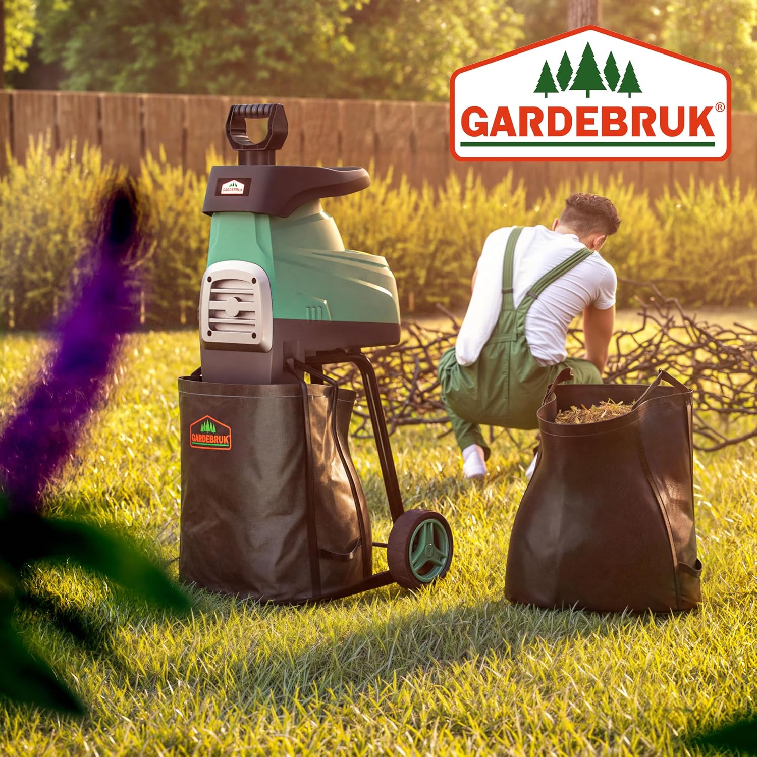 Gardebruk® Leisehäcksler 3100 W max. 44 mm Aststärke Elektrisch 2 x 60 L Auffangbeutel Gartenhäcksler Walzenhäcksler Schredder Häcksler — Ansicht 2