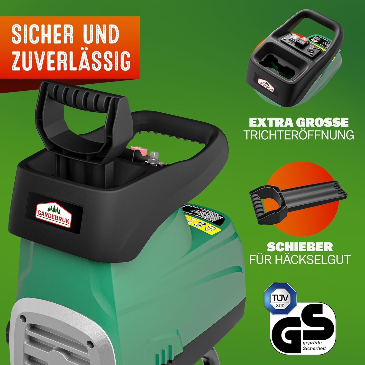 Gardebruk® Leisehäcksler 3100 W max. 44 mm Aststärke Elektrisch 2 x 60 L Auffangbeutel Gartenhäcksler Walzenhäcksler Schredder Häcksler — Ansicht 5