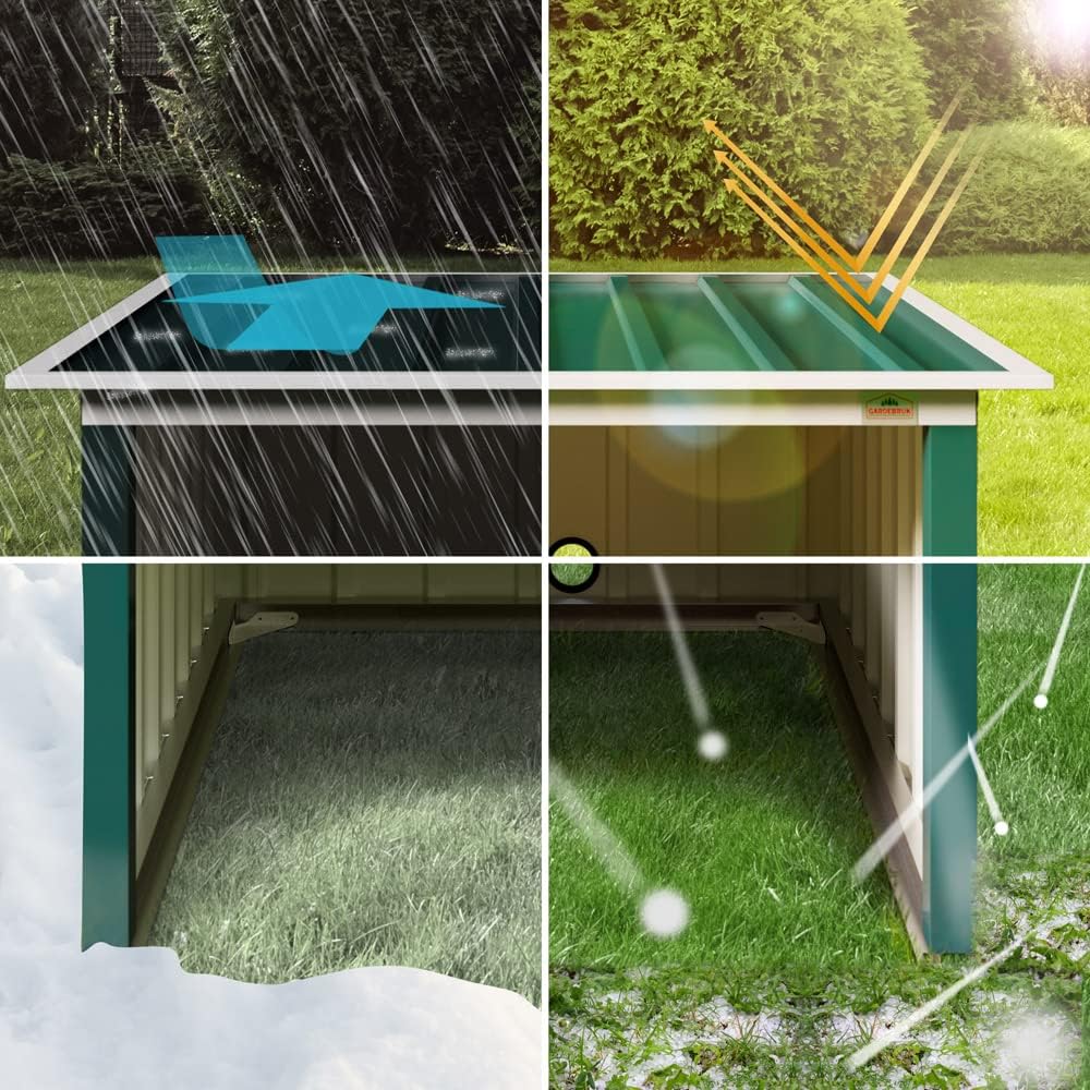 Gardebruk® Mähroboter Garage 89x90x54cm Pultdach Metall Wetterbeständig Dach klappbar 4X Erdanker Carport Regenschutz Rasenroboter Grün — Ansicht 2
