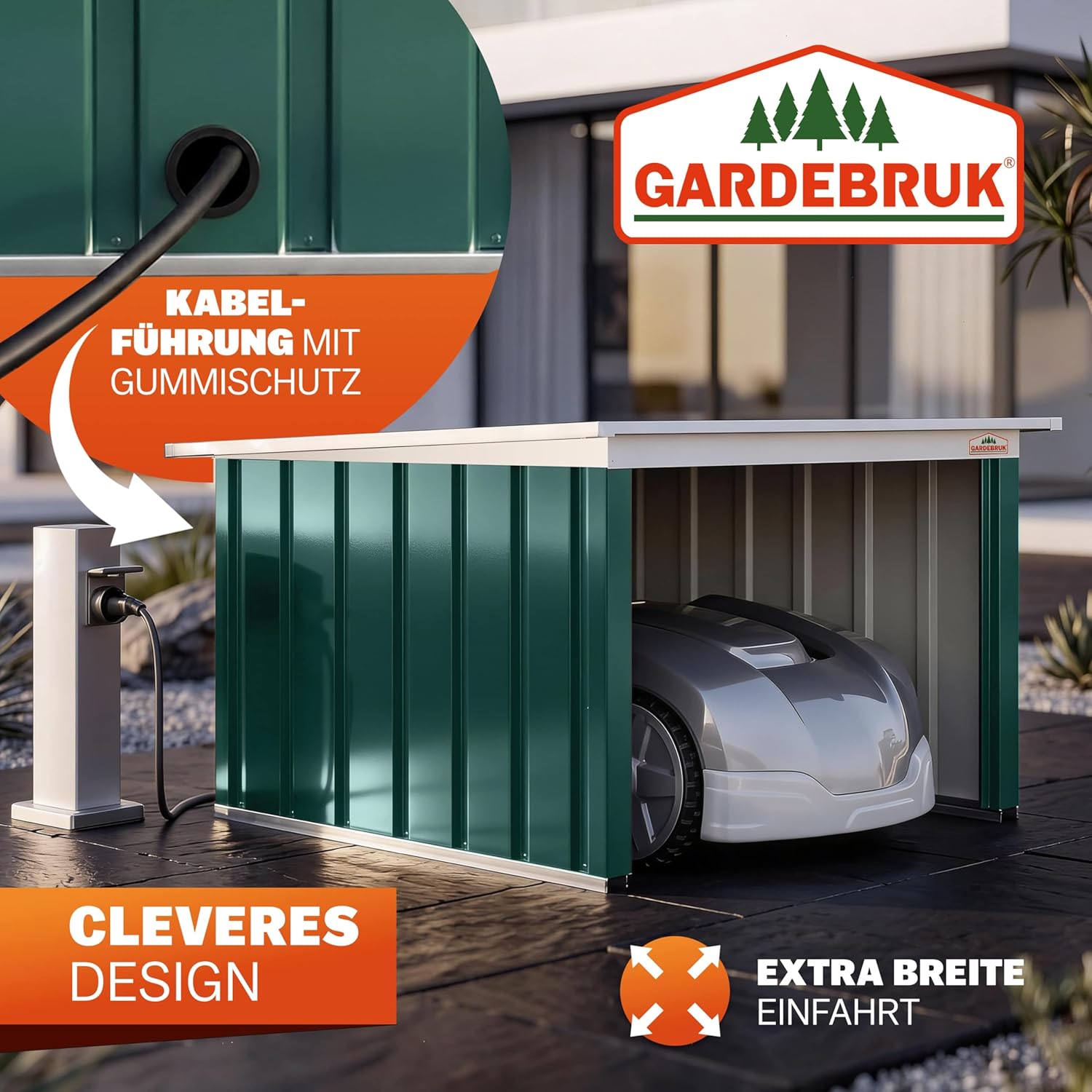 Gardebruk® Mähroboter Garage 89x90x54cm Pultdach Metall Wetterbeständig Dach klappbar 4X Erdanker Carport Regenschutz Rasenroboter Grün — Ansicht 4
