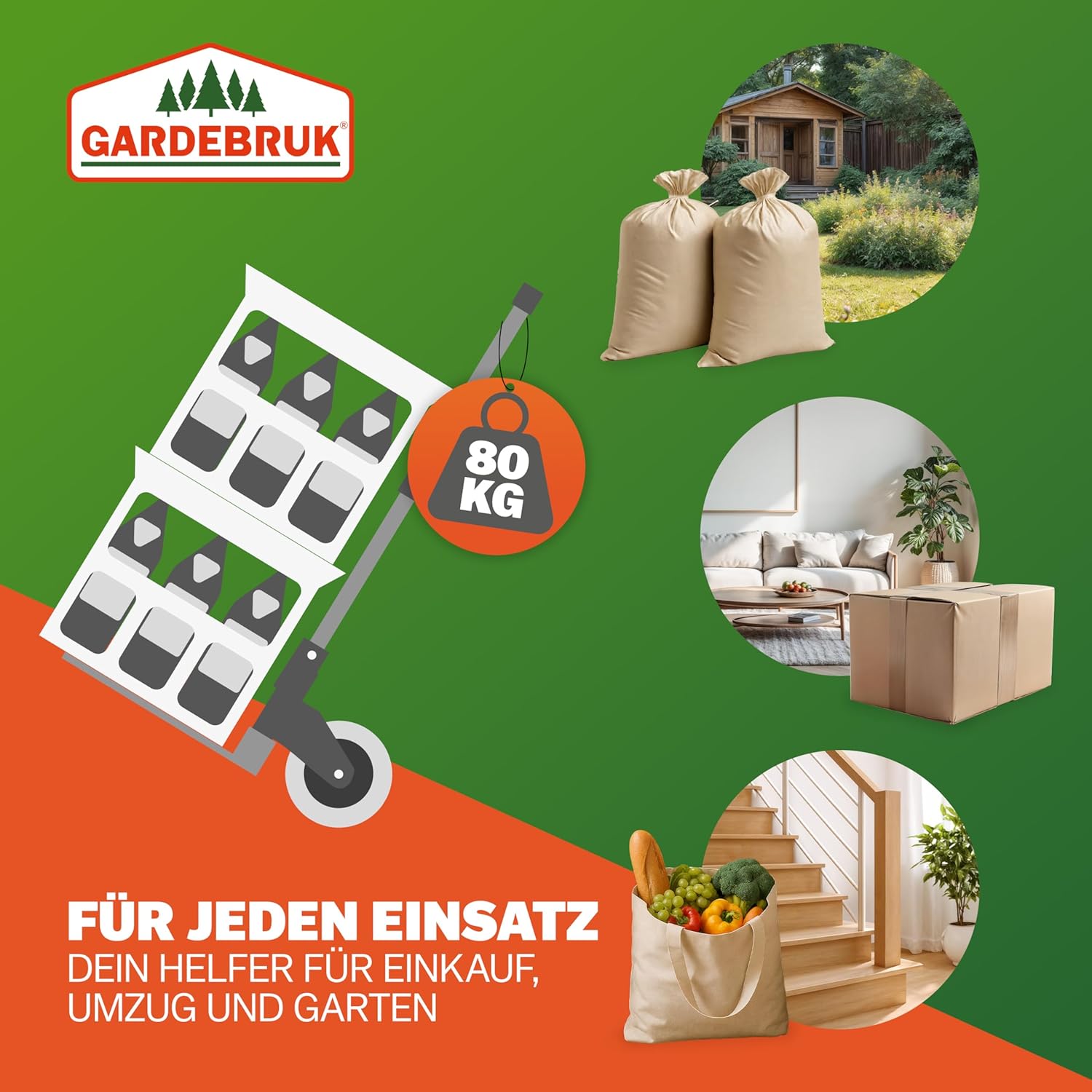 GARDEBRUK® Sackkarre Aluminium klappbar 80 kg PP-Reifen pannensicher inkl. Handschuhe 2 Expander Umzug Transportkarre Transportwagen Transportroller — Ansicht 3