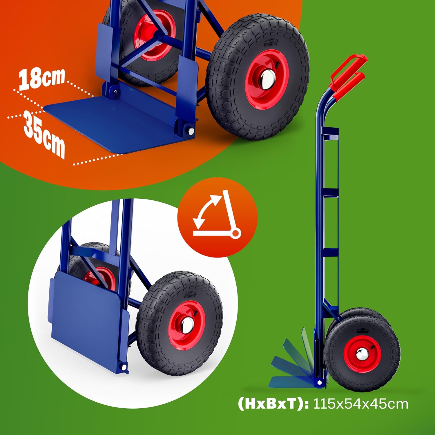 GARDEBRUK Sackkarre klappbar 200kg Luftbereifung Stahl Transportkarre Haltegriffe Transportroller Stapelkarre Transportwagen Handkarre blau — Ansicht 5