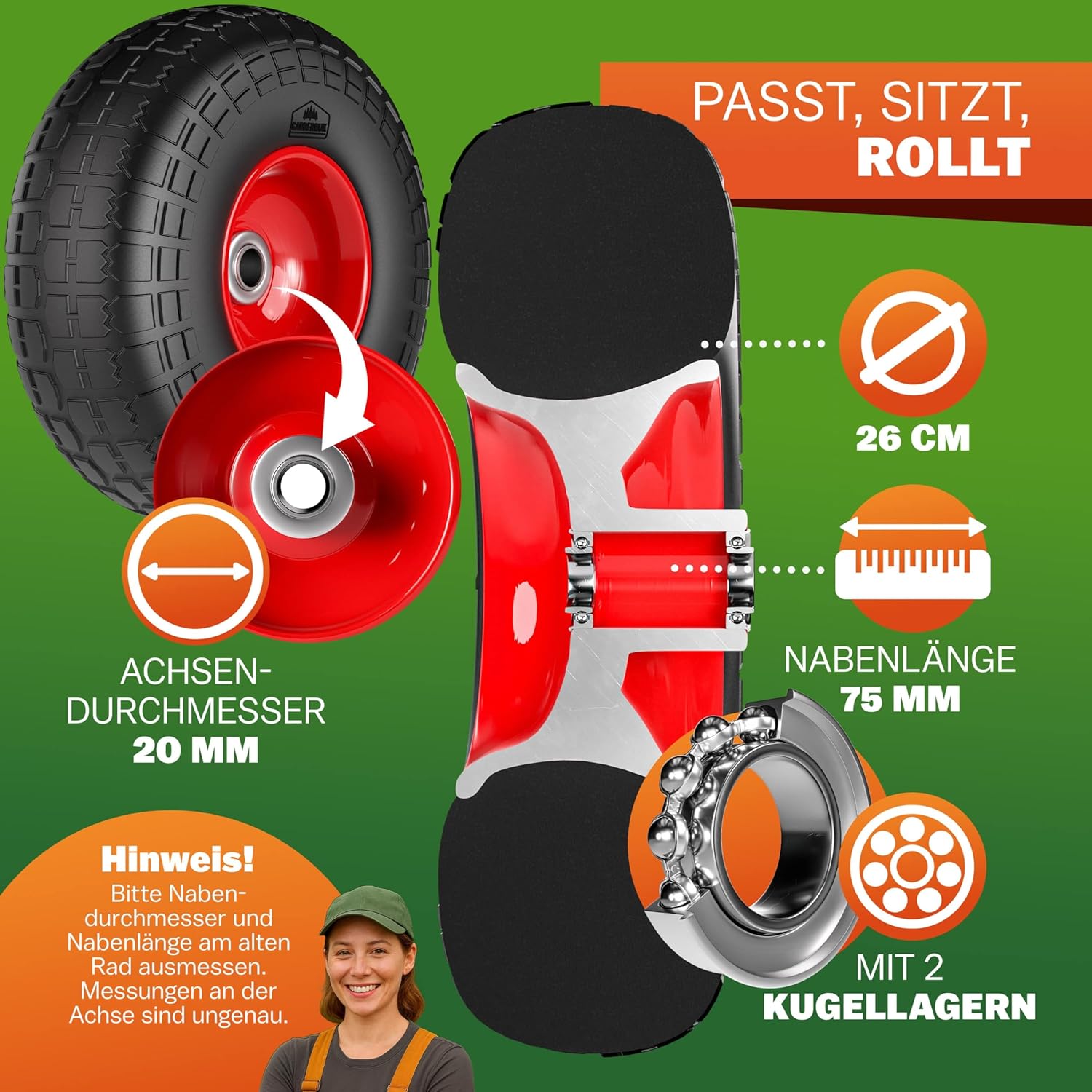 GARDEBRUK® Sackkarrenrad 2er Set PU Vollgummi Pannensicher 200kg Belastbarkeit Stahlfelge 20mm Achse Einfache Montage Langlebig Reifen Ersatzrad Räder — Ansicht 3