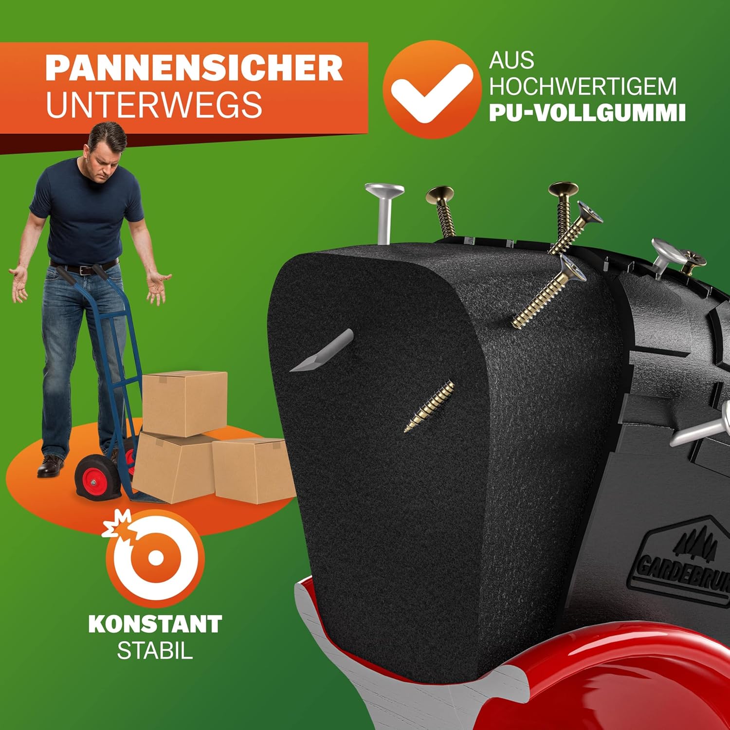 GARDEBRUK® Sackkarrenrad 2er Set PU Vollgummi Pannensicher 200kg Belastbarkeit Stahlfelge 20mm Achse Einfache Montage Langlebig Reifen Ersatzrad Räder — Ansicht 4