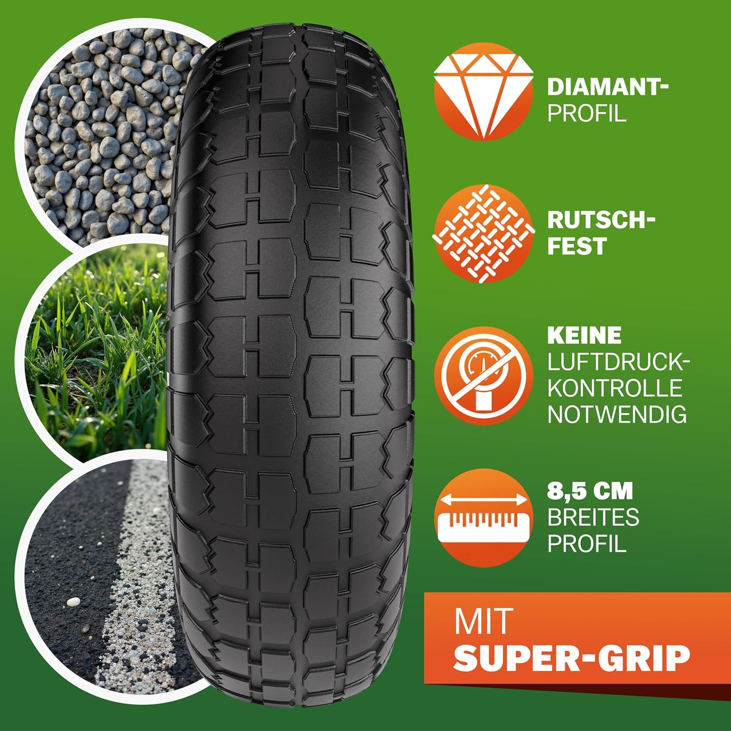 GARDEBRUK® Sackkarrenrad 2er Set PU Vollgummi Pannensicher 200kg Belastbarkeit Stahlfelge 20mm Achse Einfache Montage Langlebig Reifen Ersatzrad Räder — Ansicht 5