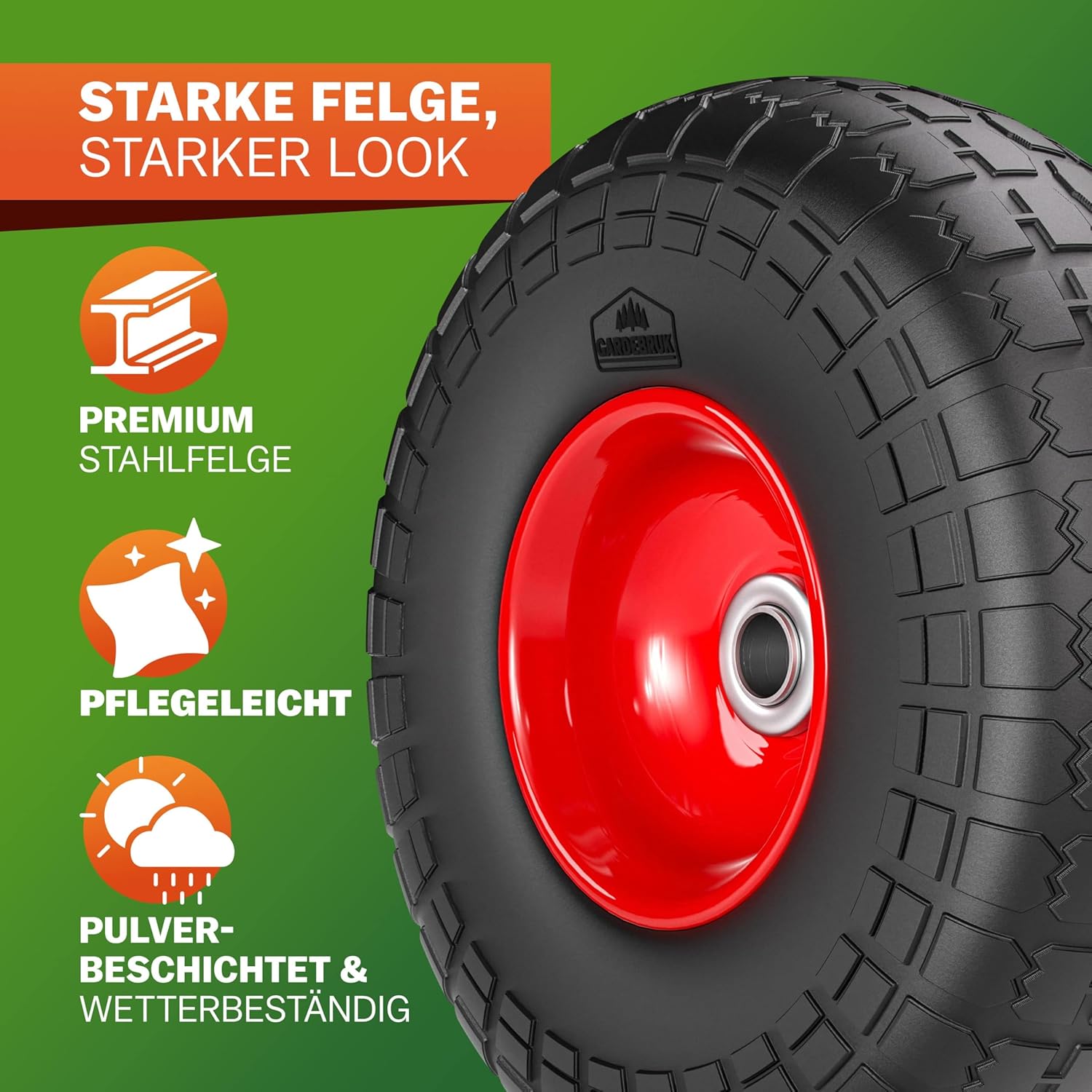GARDEBRUK® Sackkarrenrad 2er Set PU Vollgummi Pannensicher 200kg Belastbarkeit Stahlfelge 20mm Achse Einfache Montage Langlebig Reifen Ersatzrad Räder — Ansicht 6