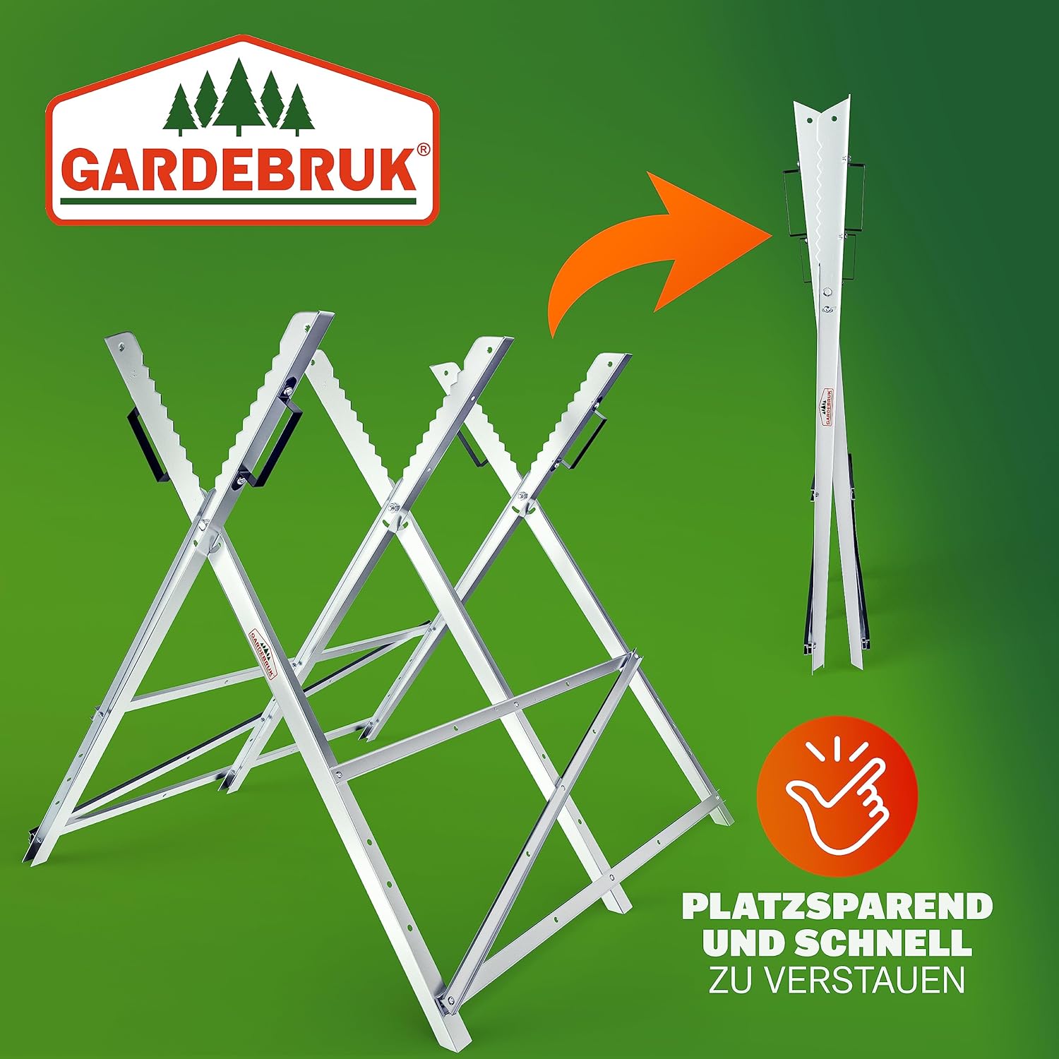 GARDEBRUK® Sägebock Holzsägebock Sägehilfe klappbar 150kg stabil Holzbock Sägegestell Kettensägebock Holzschneidebock Säge Bock Holz verzinkt Metall — Ansicht 4