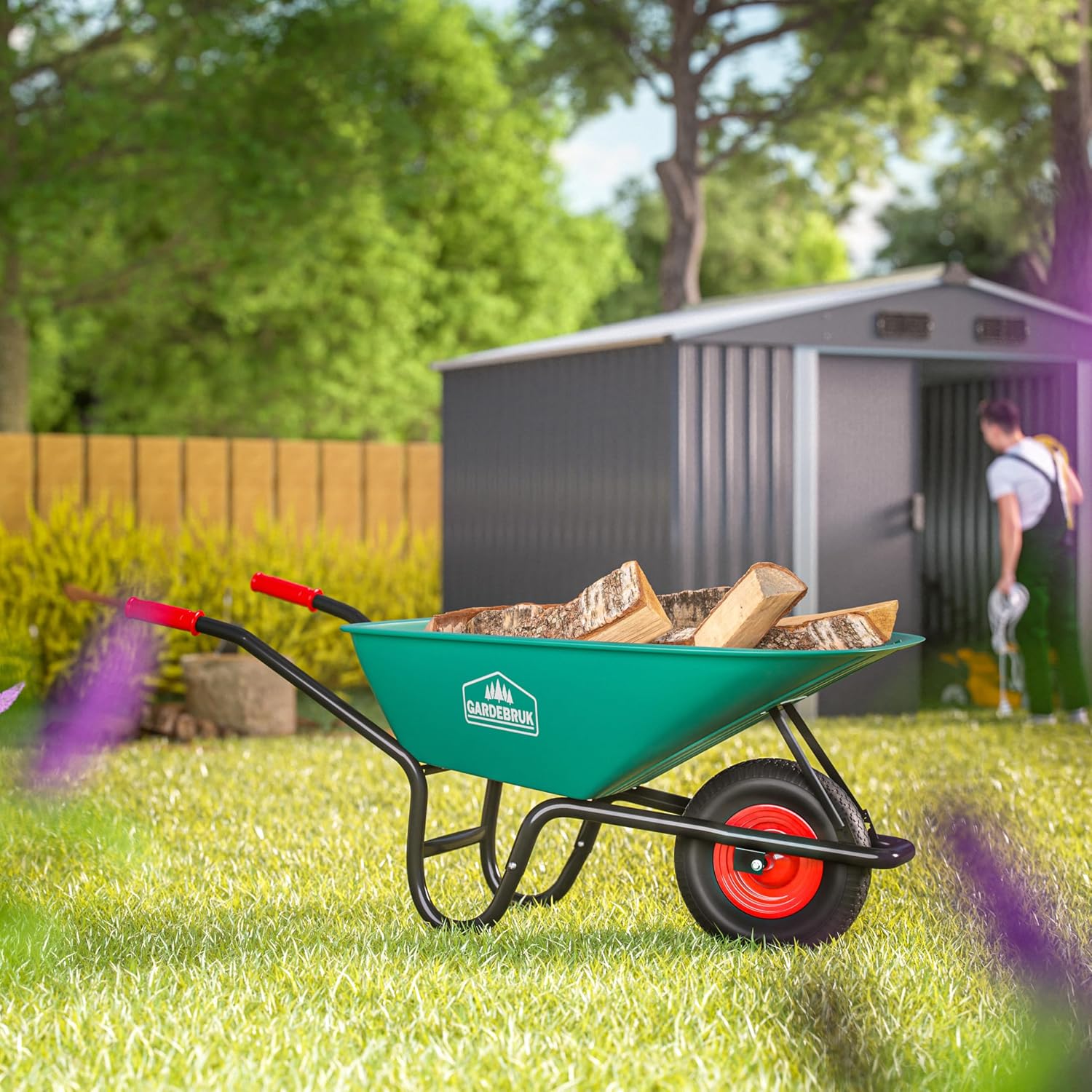 GARDEBRUK Schubkarre 100 Liter Bauschubkarre Gartenschubkarre bis 250kg Belastbarkeit Luftreifen stabile Ausführung mit Kunstoffwanne — Ansicht 4