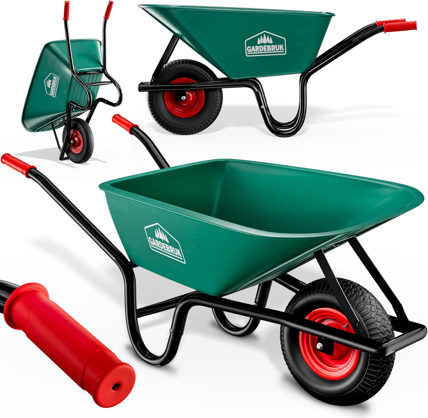 GARDEBRUK Schubkarre 100 Liter Bauschubkarre Gartenschubkarre bis 250kg Belastbarkeit Luftreifen stabile Ausführung mit Kunstoffwanne