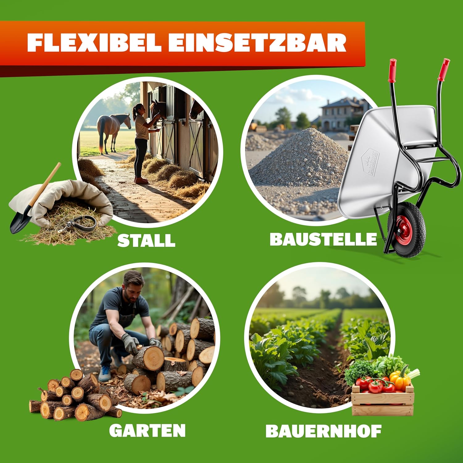 GARDEBRUK® Schubkarre 100 Liter bis 250kg Luftreifen mit Stahlfelge verzinkt Garten Bauschubkarre Gartenschubkarre — Ansicht 5