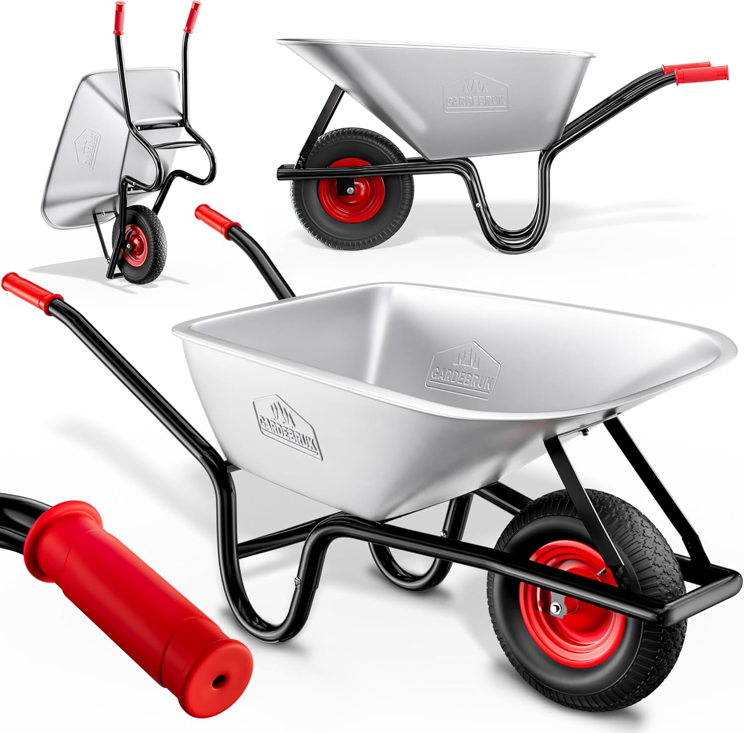 GARDEBRUK® Schubkarre 100 Liter bis 250kg Luftreifen mit Stahlfelge verzinkt Garten Bauschubkarre Gartenschubkarre