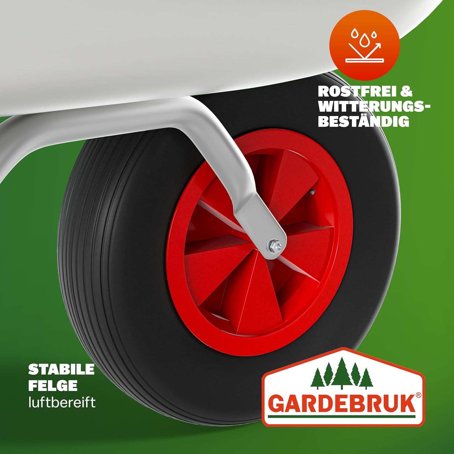 GARDEBRUK® Schubkarre 80 Liter bis 100kg Luftreifen mit Stahlfelge verzinkt Garten Bauschubkarre Gartenschubkarre — Ansicht 5