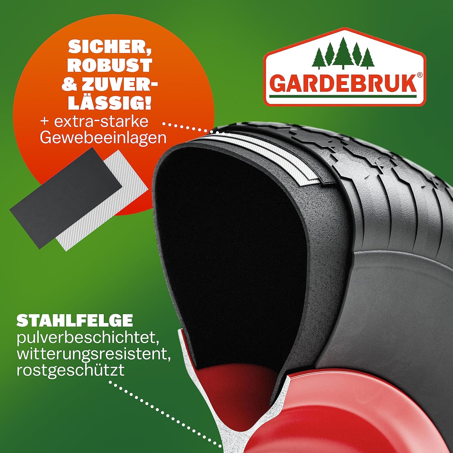 GARDEBRUK® Schubkarrenrad Luftbereifung 4.80/4.00-8 Ø 390mm 200kg Achse Felge Kugellager Schubkarrenräder Schubkarrenreifen Rad Reifen Schubkarre — Ansicht 3