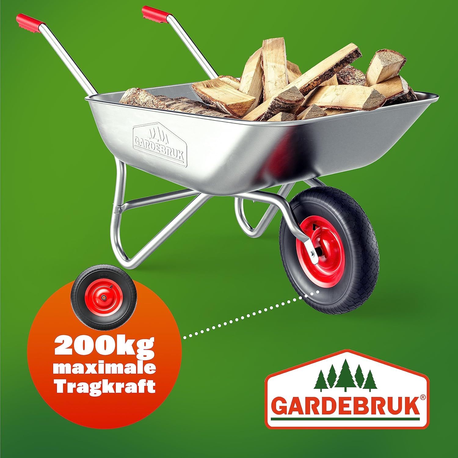 GARDEBRUK® Schubkarrenrad Luftbereifung 4.80/4.00-8 Ø 390mm 200kg Achse Felge Kugellager Schubkarrenräder Schubkarrenreifen Rad Reifen Schubkarre — Ansicht 5