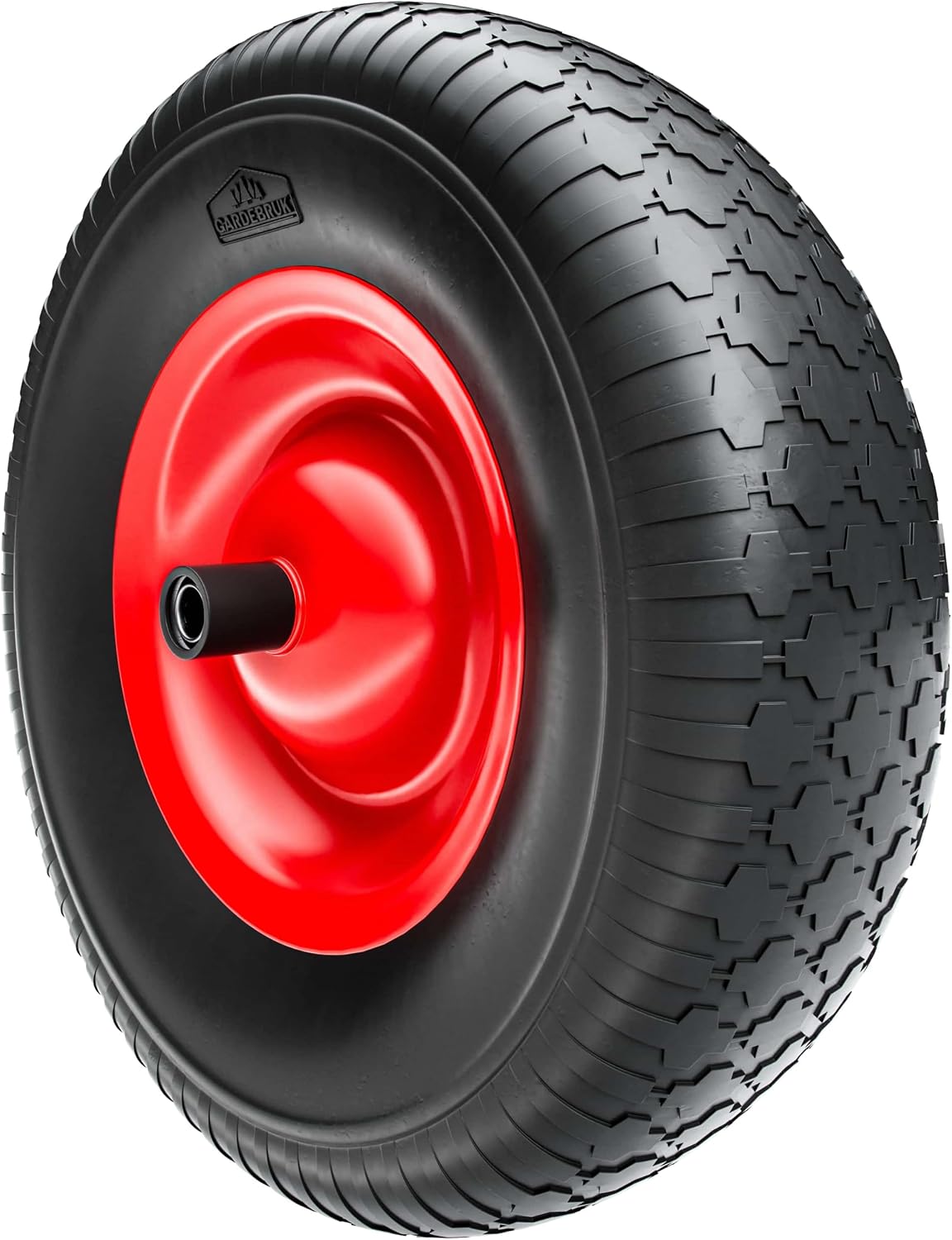 GARDEBRUK Schubkarrenrad PU Vollgummi pannensicher 4.80/4.00-8 ?390mm Stahlfelge 200kg Achse Diamantprofil Reifen Vollgummireifen Ersatzrad Schwarz — Ansicht 4