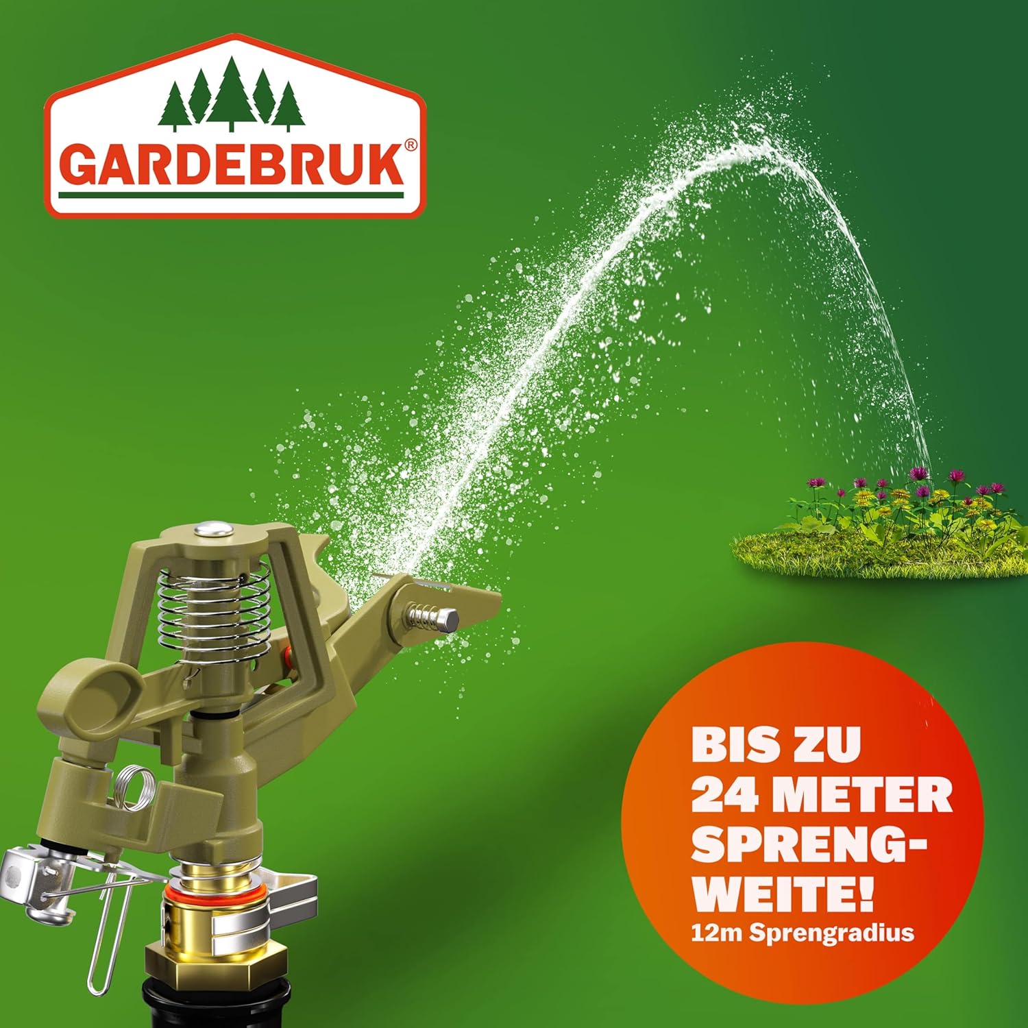 GARDEBRUK® Sprinkler mit Teleskopstativ Erdspieß Sprengweite bis 24m Garten Impulsregner Rasensprenger Sektorenregner Gartenbewässerung Wassersprinkler — Ansicht 5
